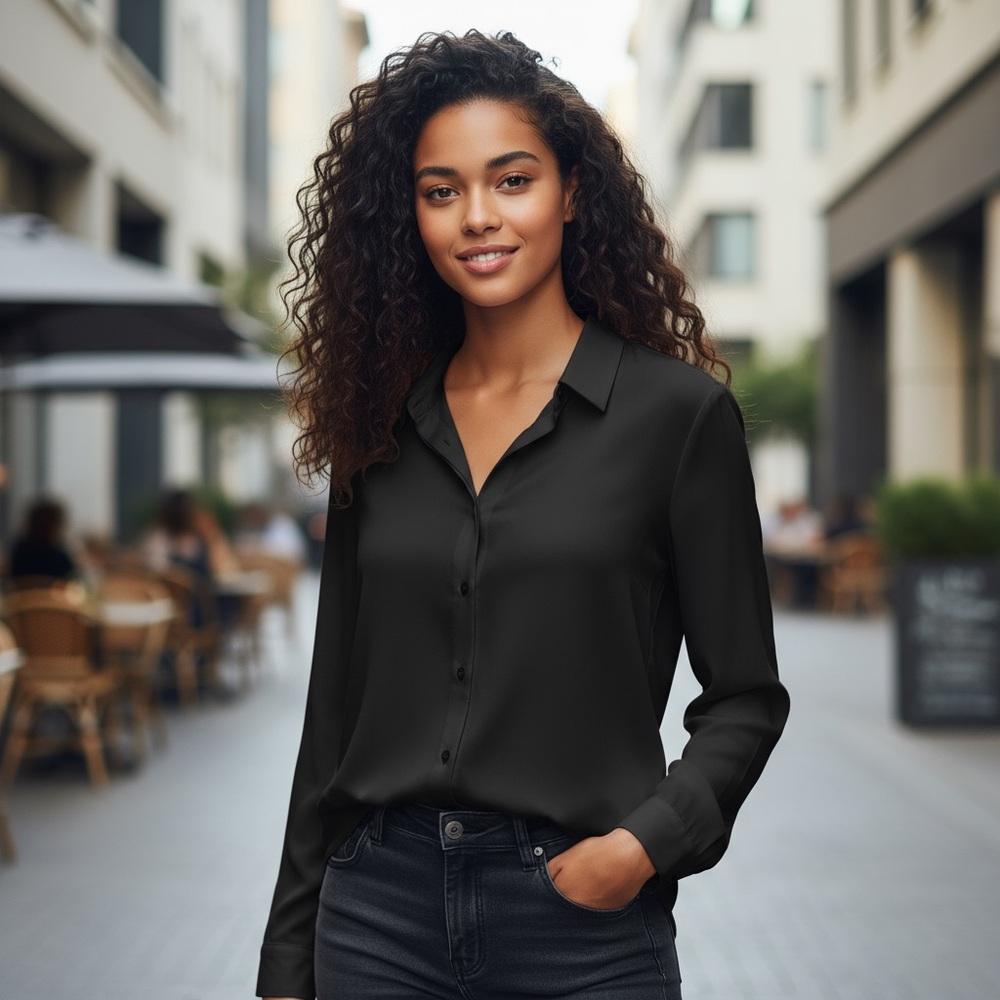 ❤️ Laundry by Shelli Segal Black Button Down Blouse